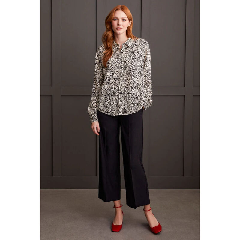 Tribal Printed Challis Blouse With Shirt Collar Womens image number 0